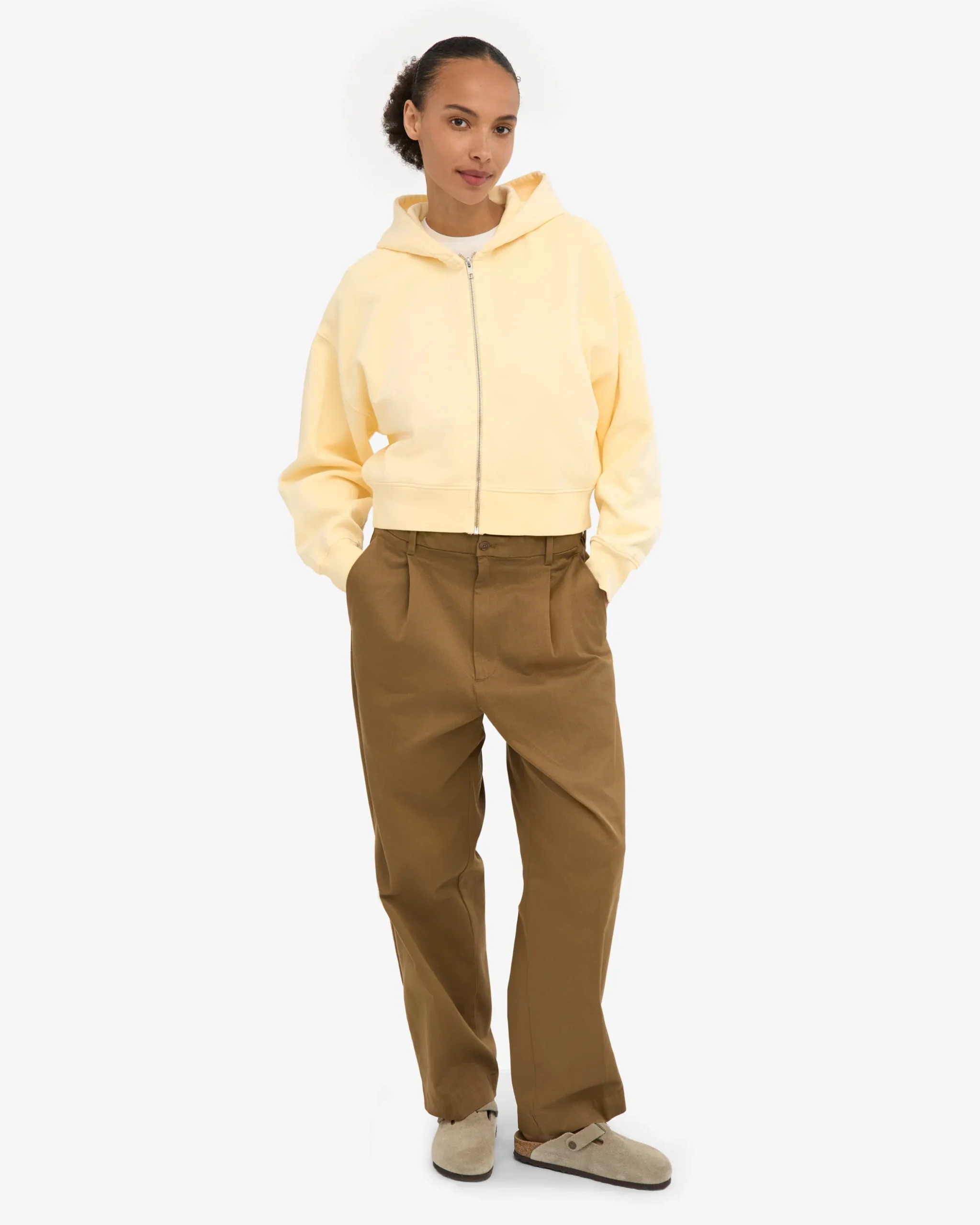 Organic Crop Zip Hood - Soft Yellow