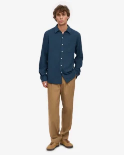 Organic Flannel Shirt - Marine Blue
