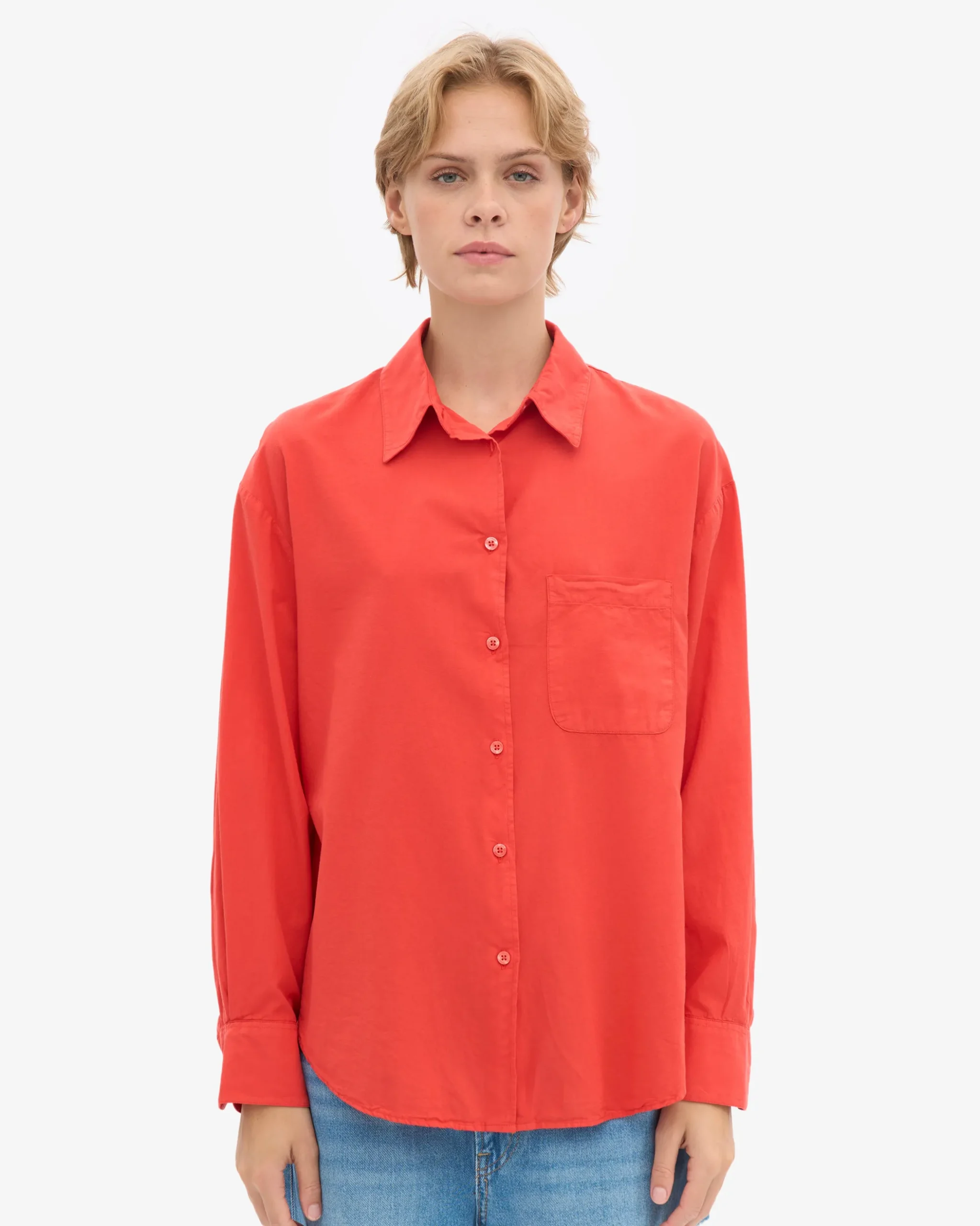 Organic Oversized Shirt - Red Tangerine