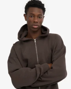 Organic Oversized Zip Hood - Coffee Brown