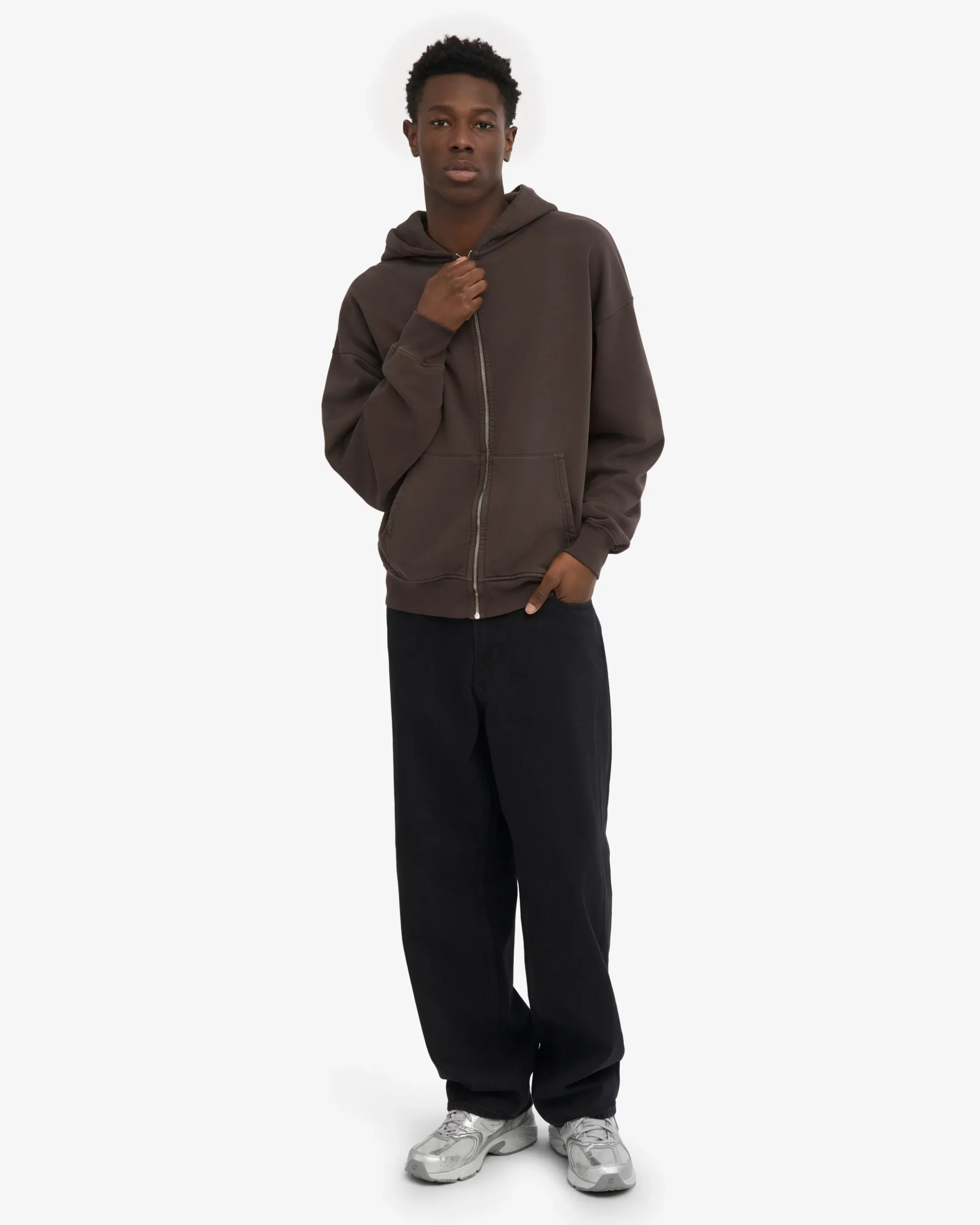 Organic Oversized Zip Hood - Coffee Brown