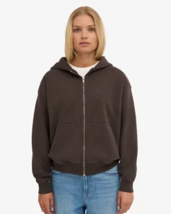 Organic Oversized Zip Hood - Coffee Brown