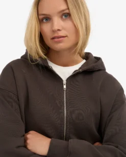 Organic Oversized Zip Hood - Coffee Brown