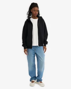 Organic Oversized Zip Hood - Deep Black