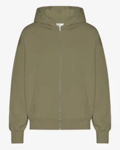 Organic Oversized Zip Hood - Dusty Olive