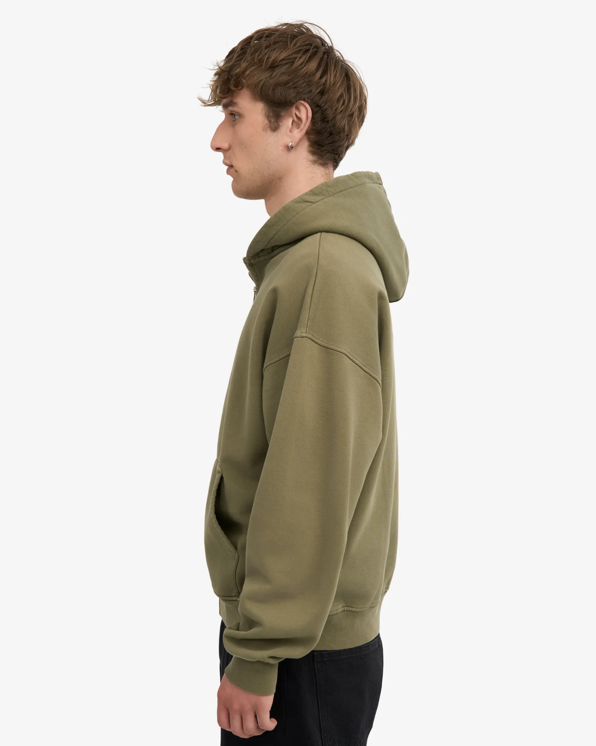 Organic Oversized Zip Hood - Dusty Olive