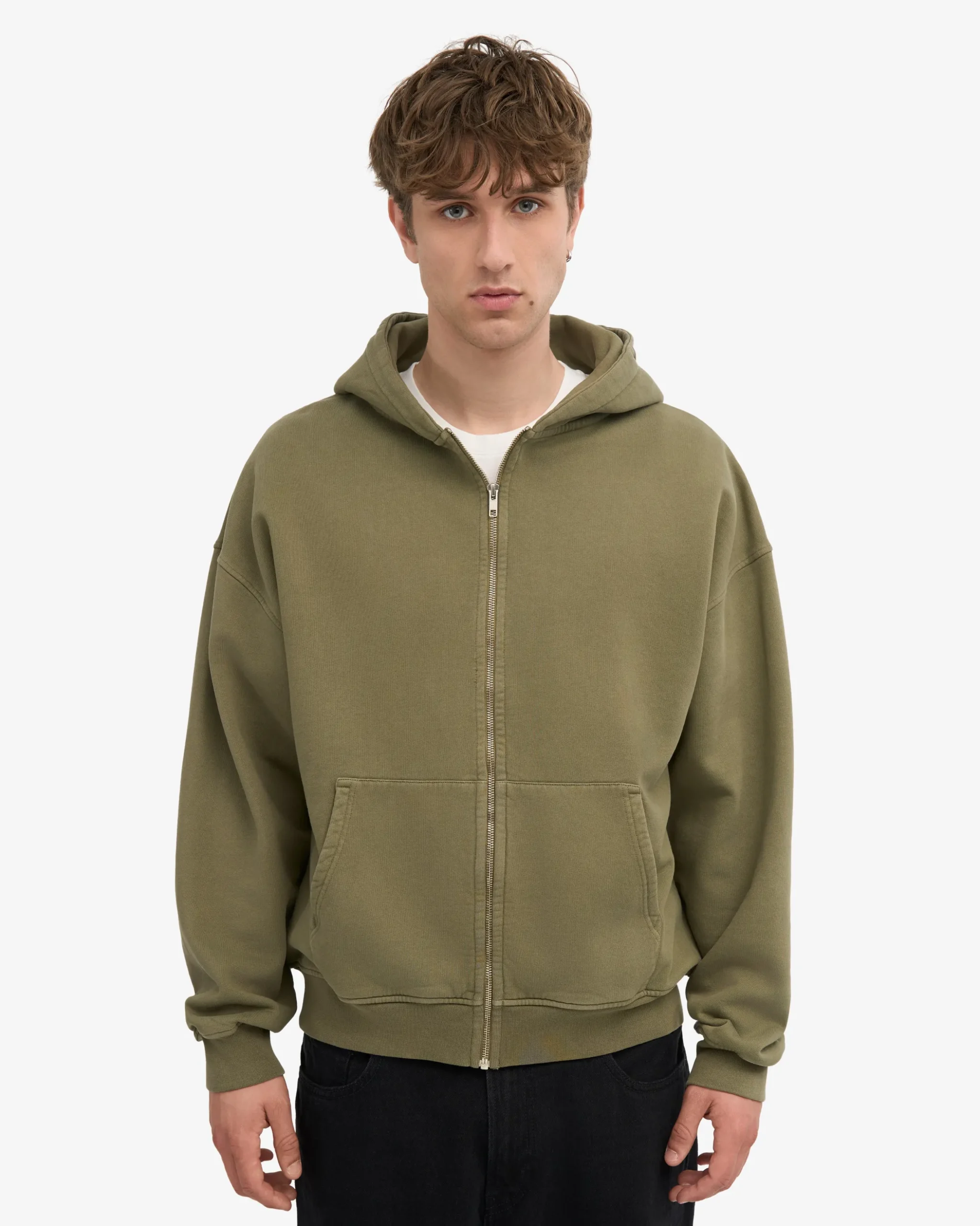 Organic Oversized Zip Hood - Dusty Olive