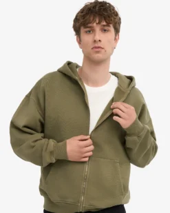 Organic Oversized Zip Hood - Dusty Olive