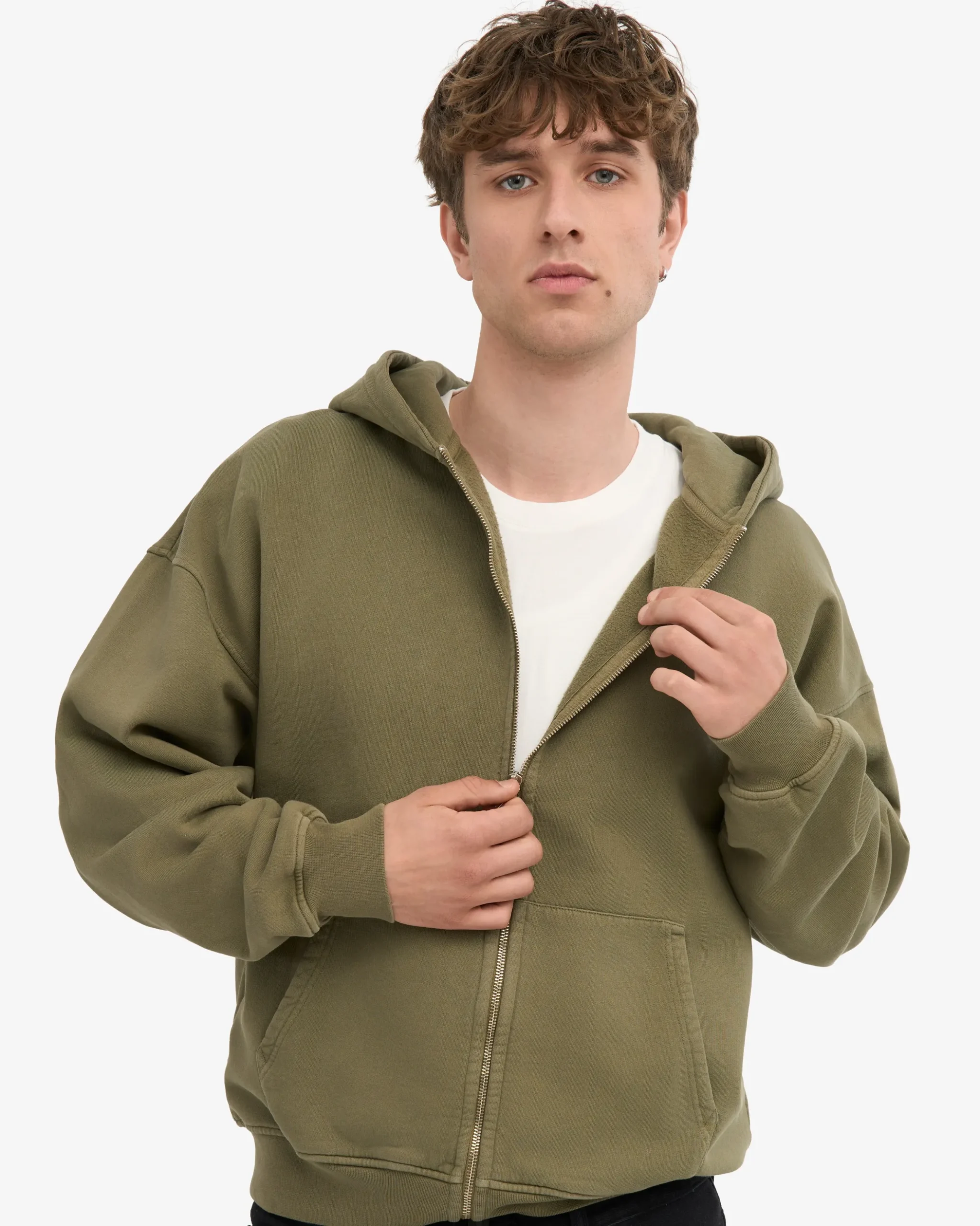 Organic Oversized Zip Hood - Dusty Olive
