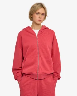 Organic Oversized Zip Hood - Faded Red