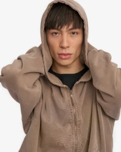 Organic Oversized Zip Hood - Faded Khaki
