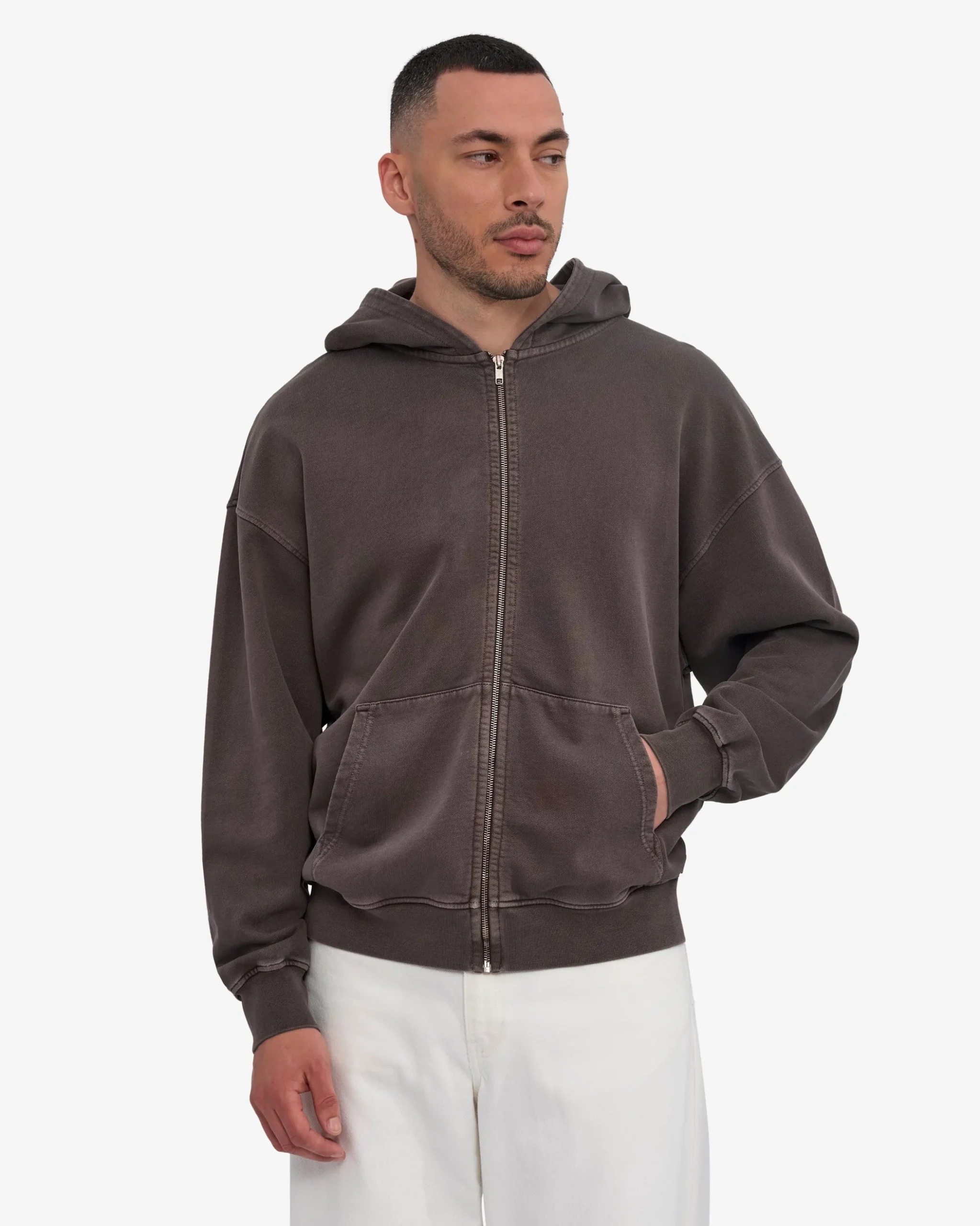 Organic Oversized Zip Hood - Faded Mud