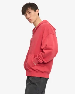 Organic Oversized Zip Hood - Faded Red