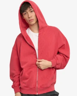 Organic Oversized Zip Hood - Faded Red