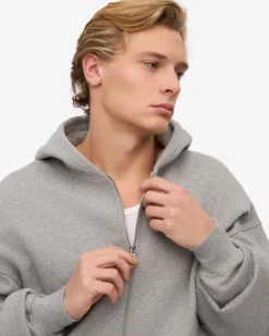 Organic Oversized Zip Hood - Heather Grey