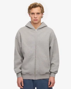 Organic Oversized Zip Hood - Heather Grey