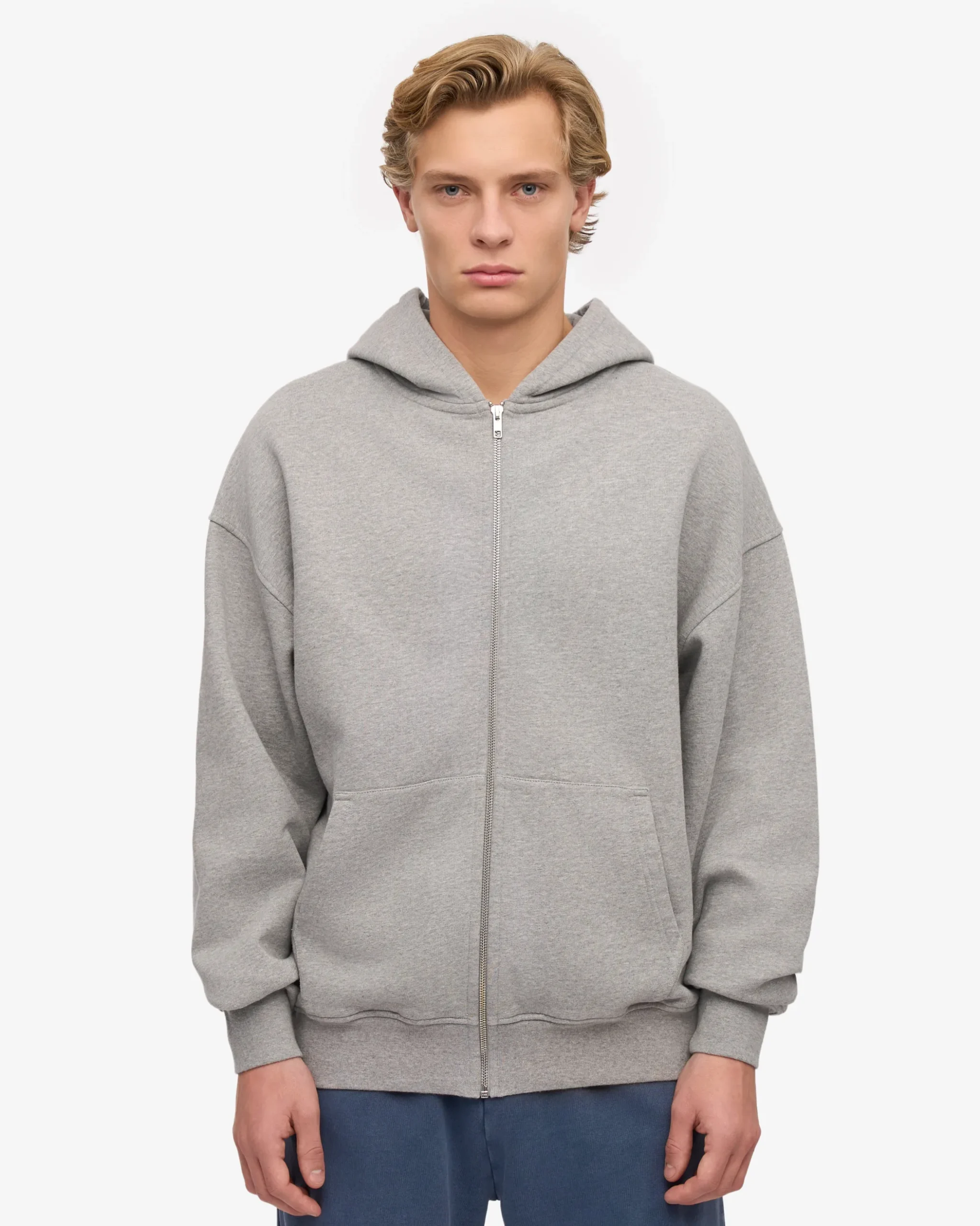 Organic Oversized Zip Hood - Heather Grey