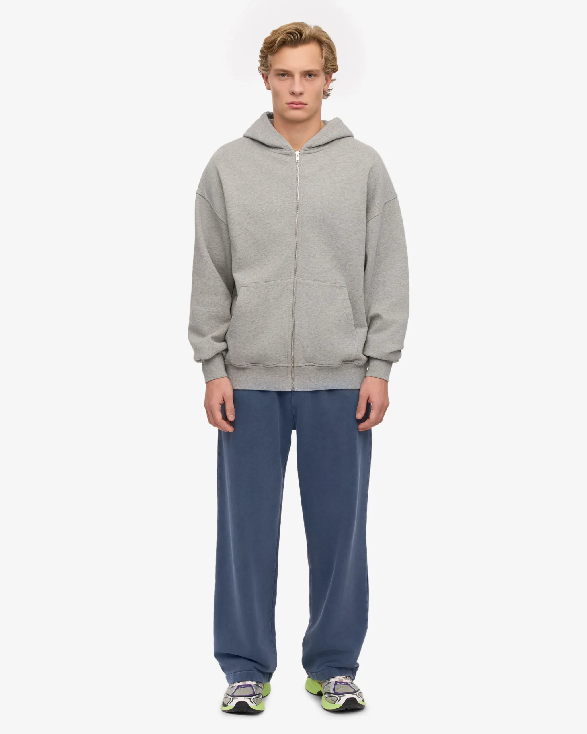 Organic Oversized Zip Hood - Heather Grey