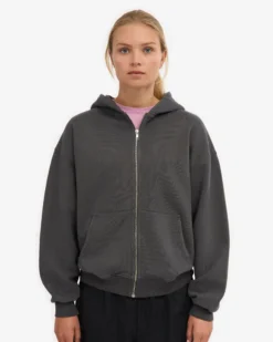 Organic Oversized Zip Hood - Lava Grey