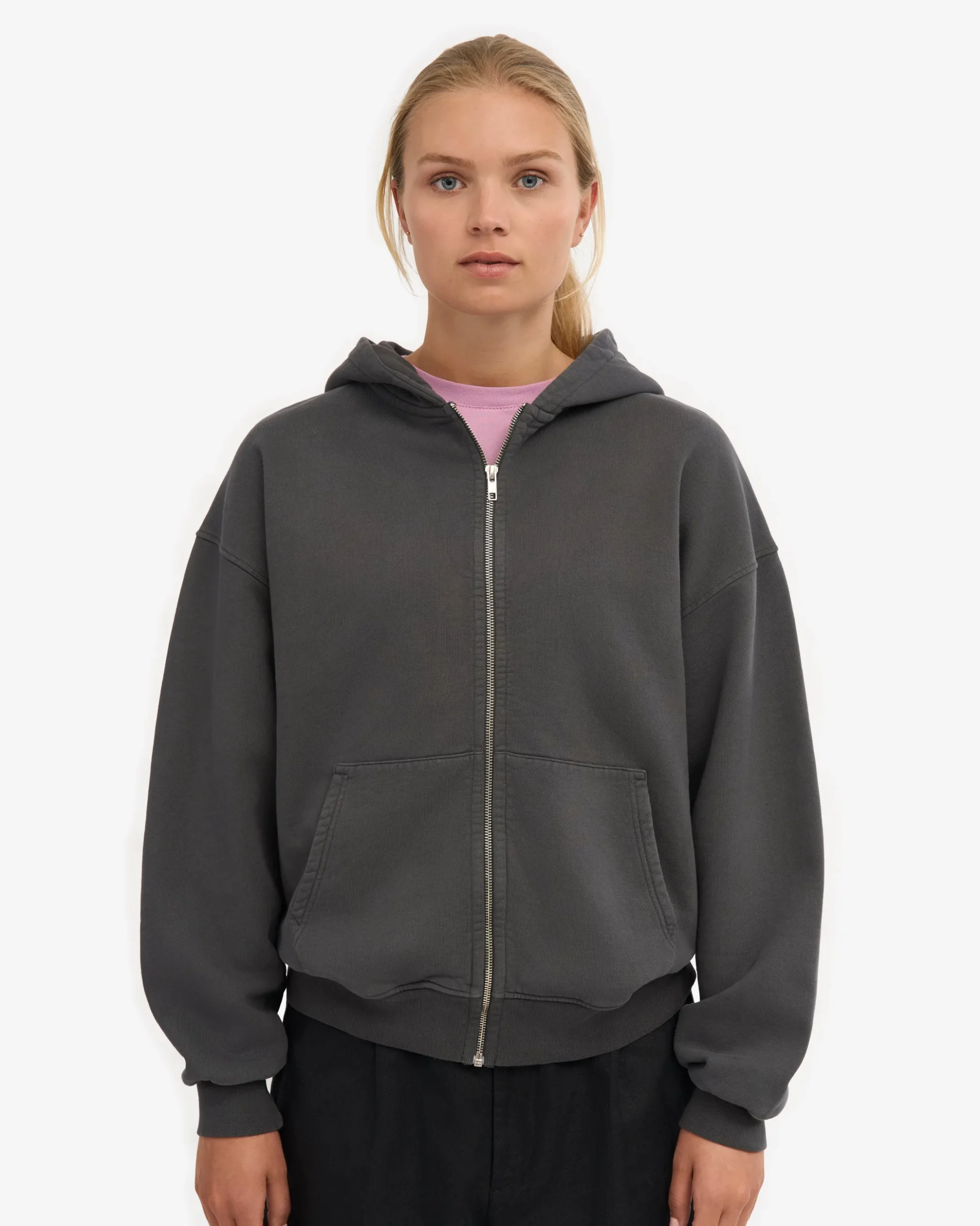 Organic Oversized Zip Hood - Lava Grey