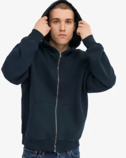 Organic Oversized Zip Hood - Navy Blue