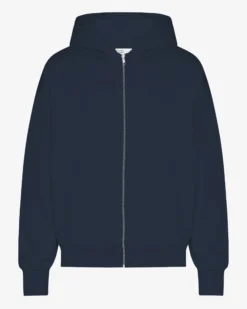 Organic Oversized Zip Hood - Navy Blue