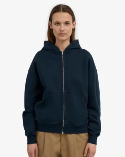 Organic Oversized Zip Hood - Navy Blue