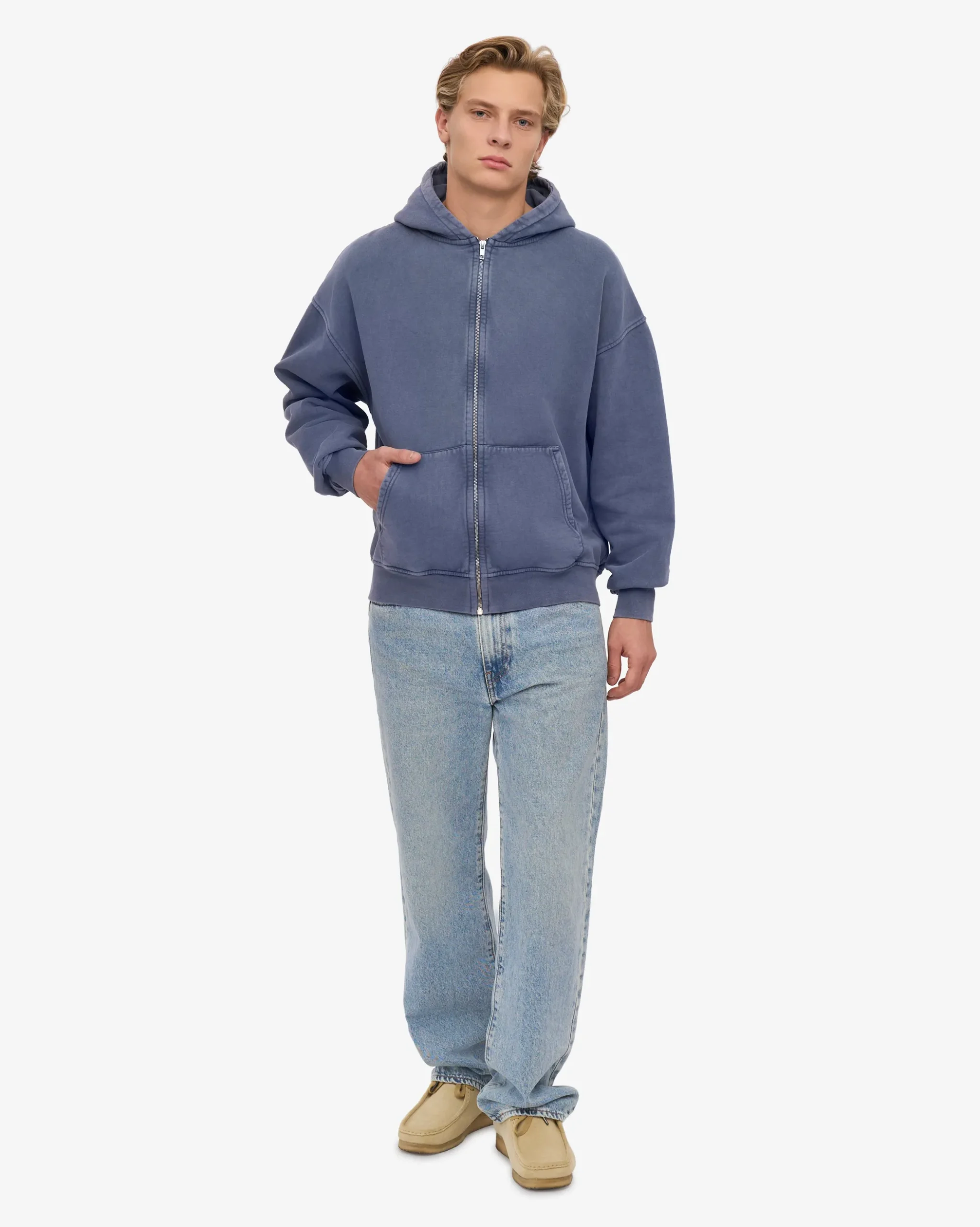 Organic Oversized Zip Hood - Neptune Blue