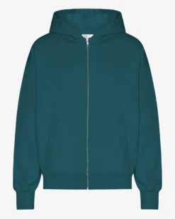 Organic Oversized Zip Hood - Ocean Green