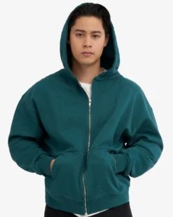 Organic Oversized Zip Hood - Ocean Green
