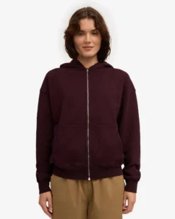 Organic Oversized Zip Hood - Oxblood Red