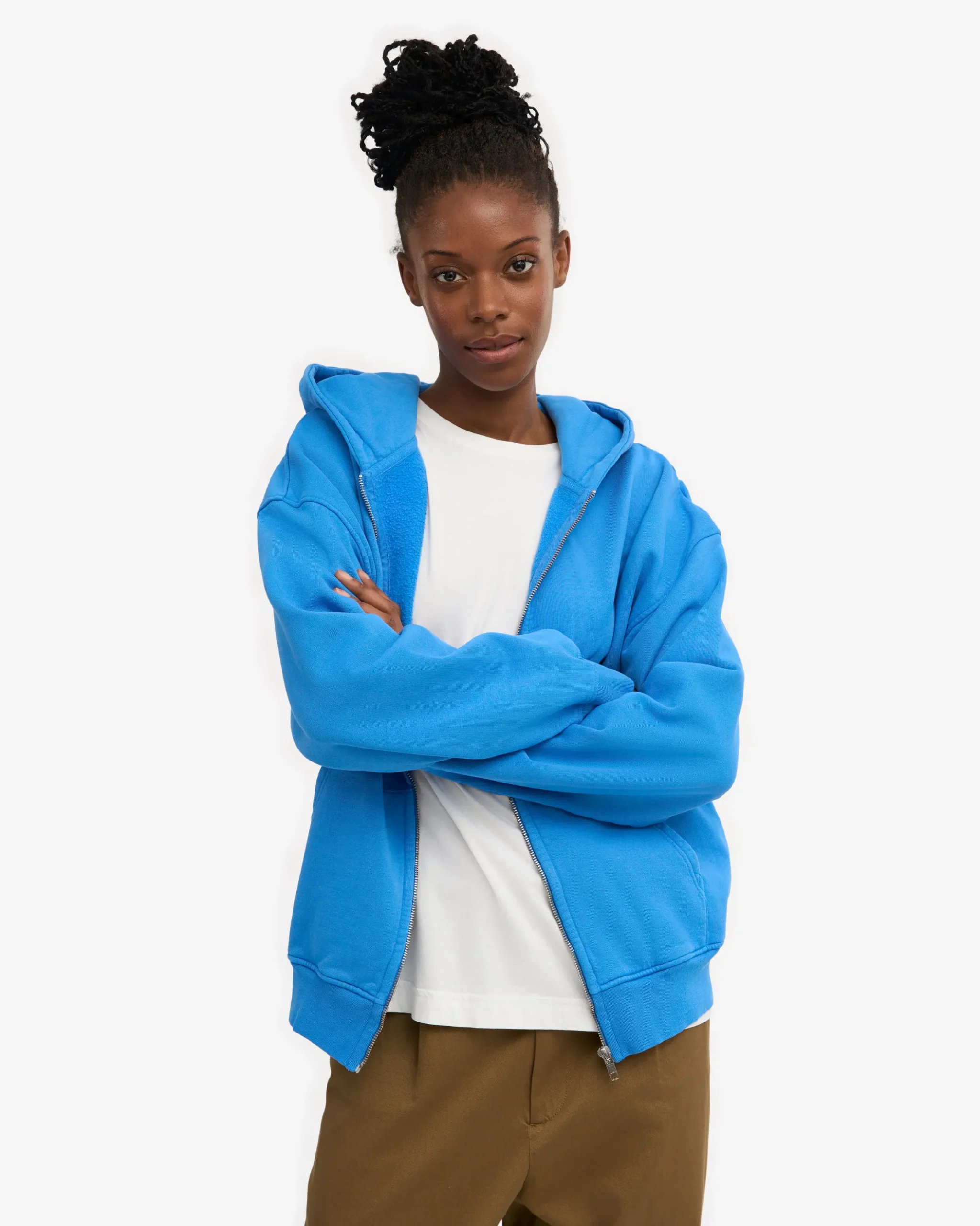 Organic Oversized Zip Hood - Pacific Blue
