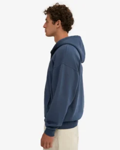 Organic Oversized Zip Hood - Petrol Blue