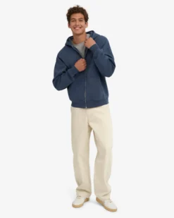 Organic Oversized Zip Hood - Petrol Blue
