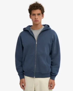 Organic Oversized Zip Hood - Petrol Blue
