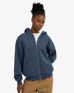 Organic Oversized Zip Hood - Petrol Blue
