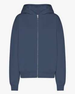 Organic Oversized Zip Hood - Petrol Blue