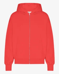 Organic Oversized Zip Hood - Red Tangerine