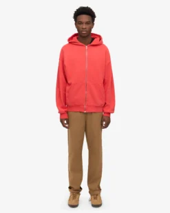Organic Oversized Zip Hood - Red Tangerine