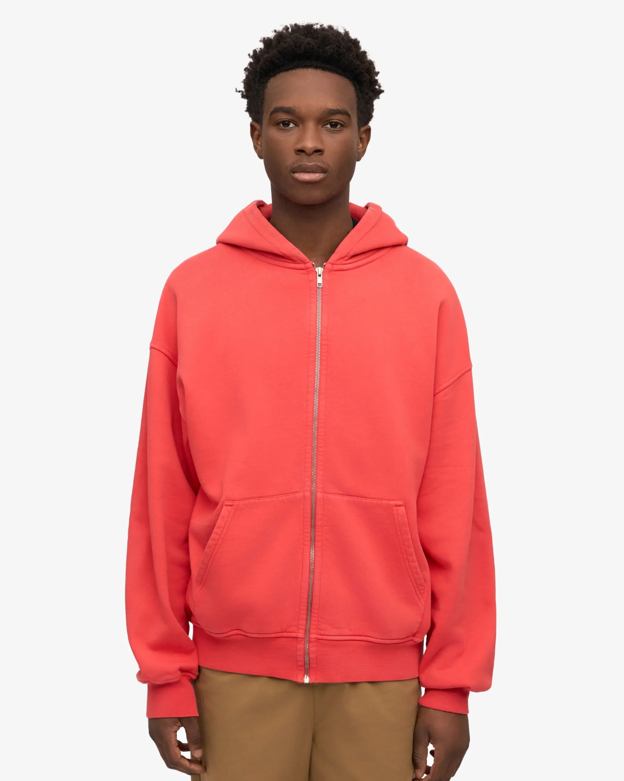 Organic Oversized Zip Hood - Red Tangerine
