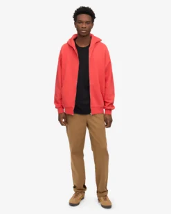 Organic Oversized Zip Hood - Red Tangerine