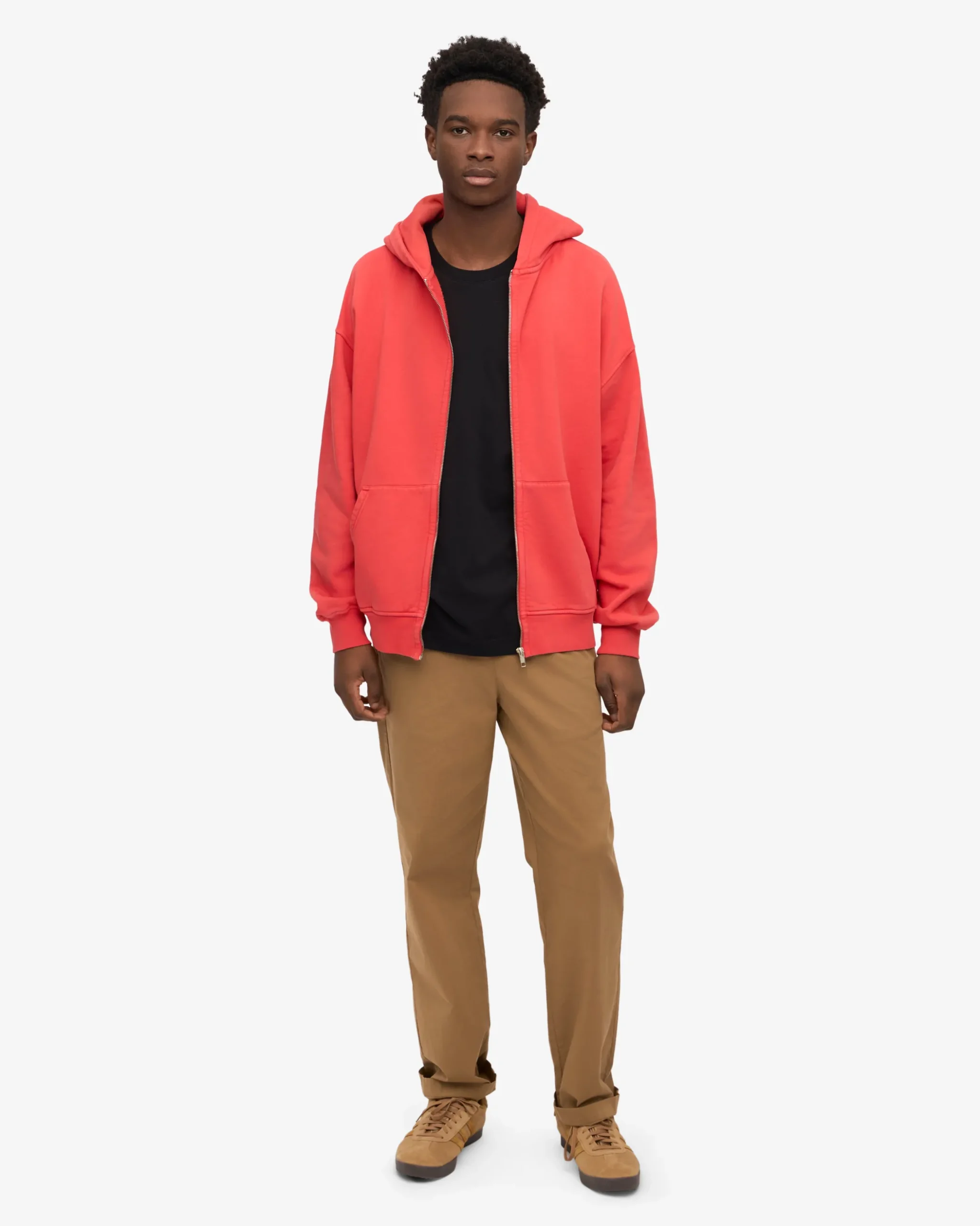 Organic Oversized Zip Hood - Red Tangerine