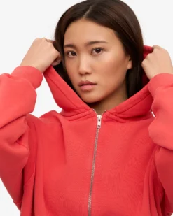 Organic Oversized Zip Hood - Red Tangerine