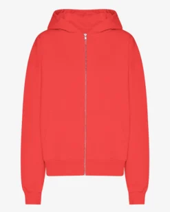 Organic Oversized Zip Hood - Red Tangerine
