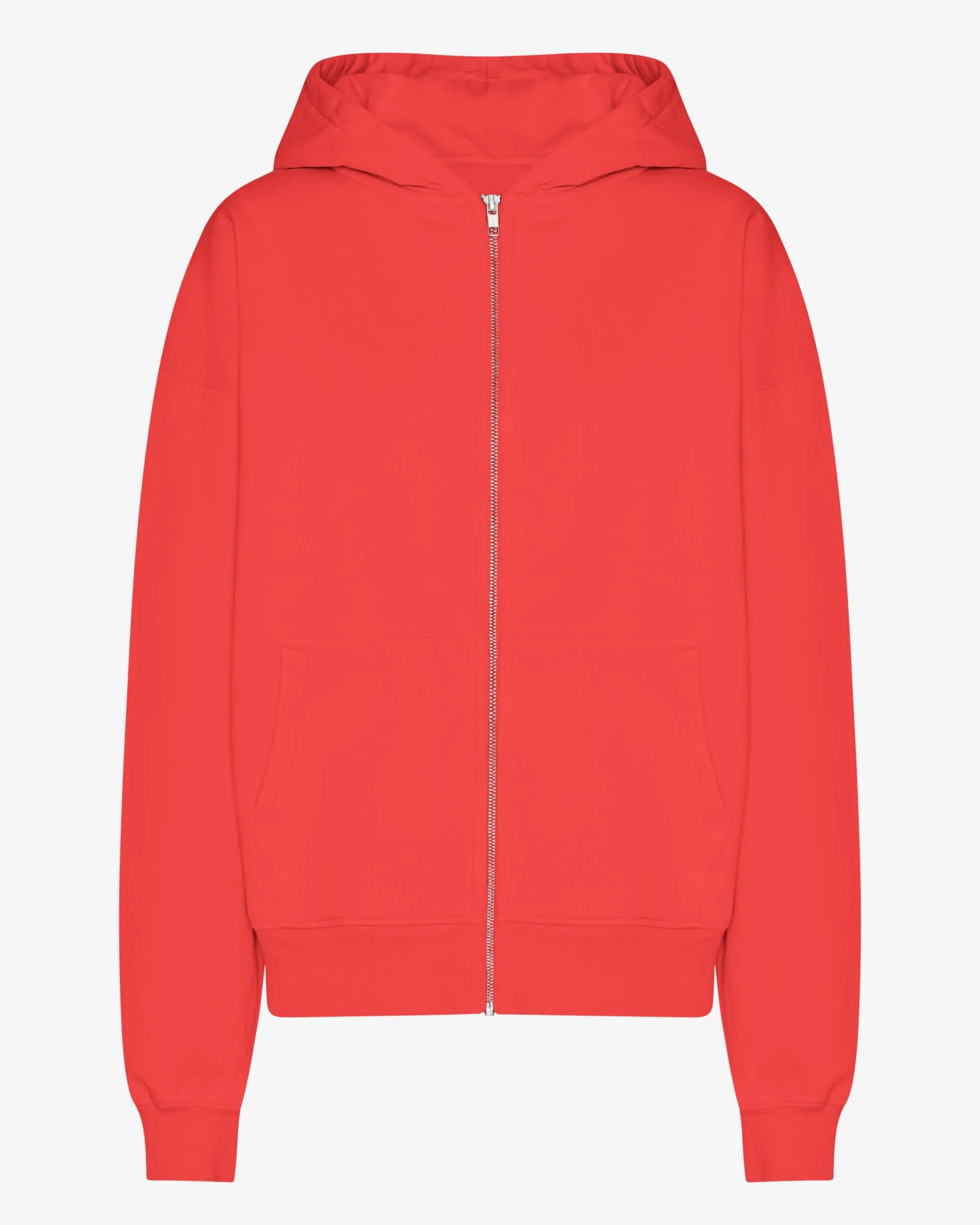Organic Oversized Zip Hood - Red Tangerine