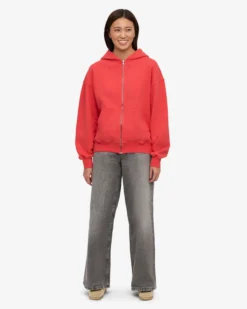 Organic Oversized Zip Hood - Red Tangerine