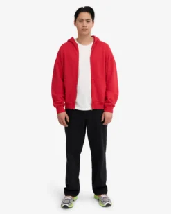 Organic Oversized Zip Hood - Scarlet Red