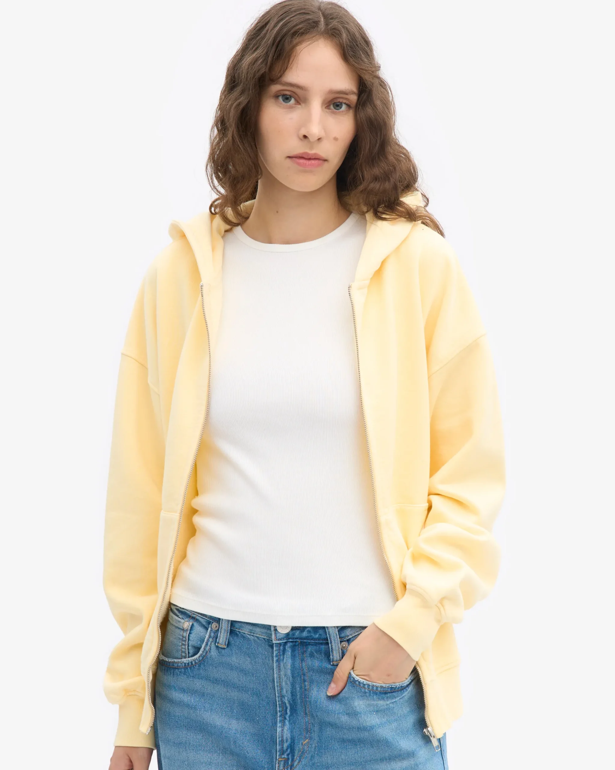 Organic Oversized Zip Hood - Soft Yellow