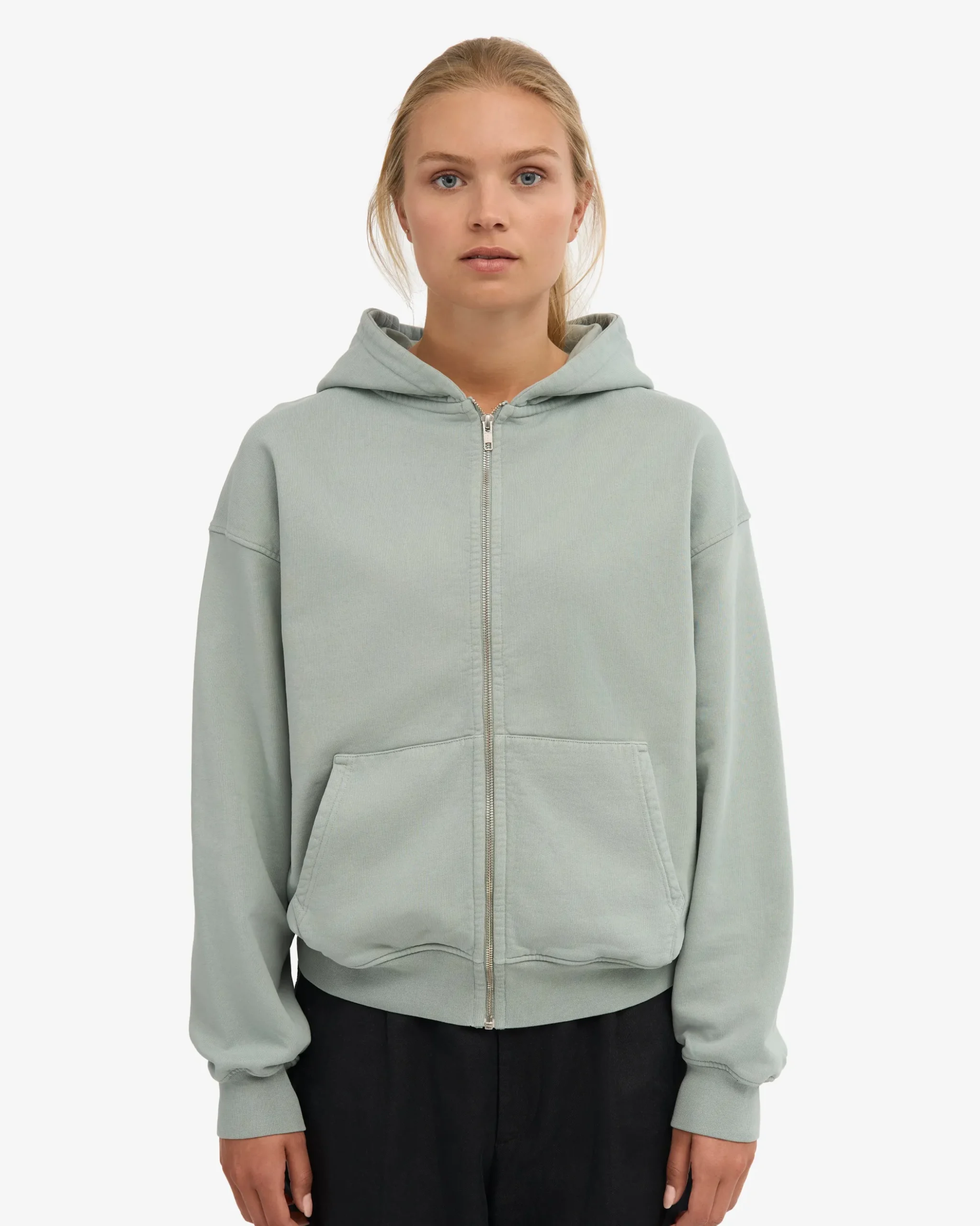 Organic Oversized Zip Hood - Steel Blue