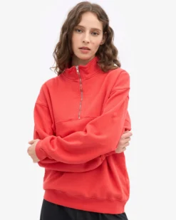 Organic Quarter Zip - Red Tangerine
